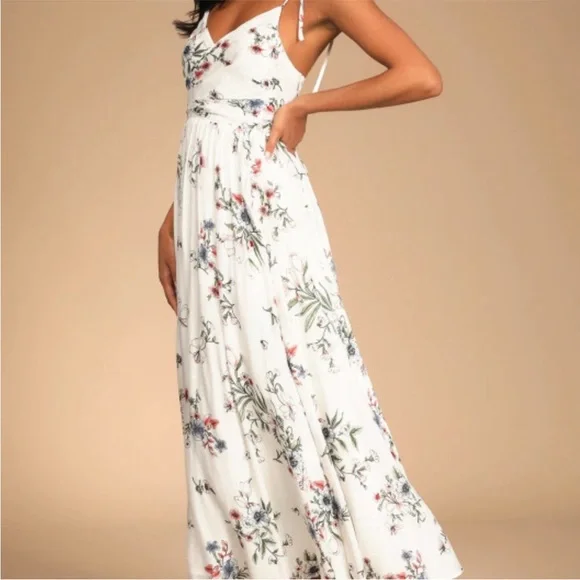 Lulu’s Meadow Flowers White Multi Floral Print Tie-Shoulder Maxi Dress - Picture 2 of 8